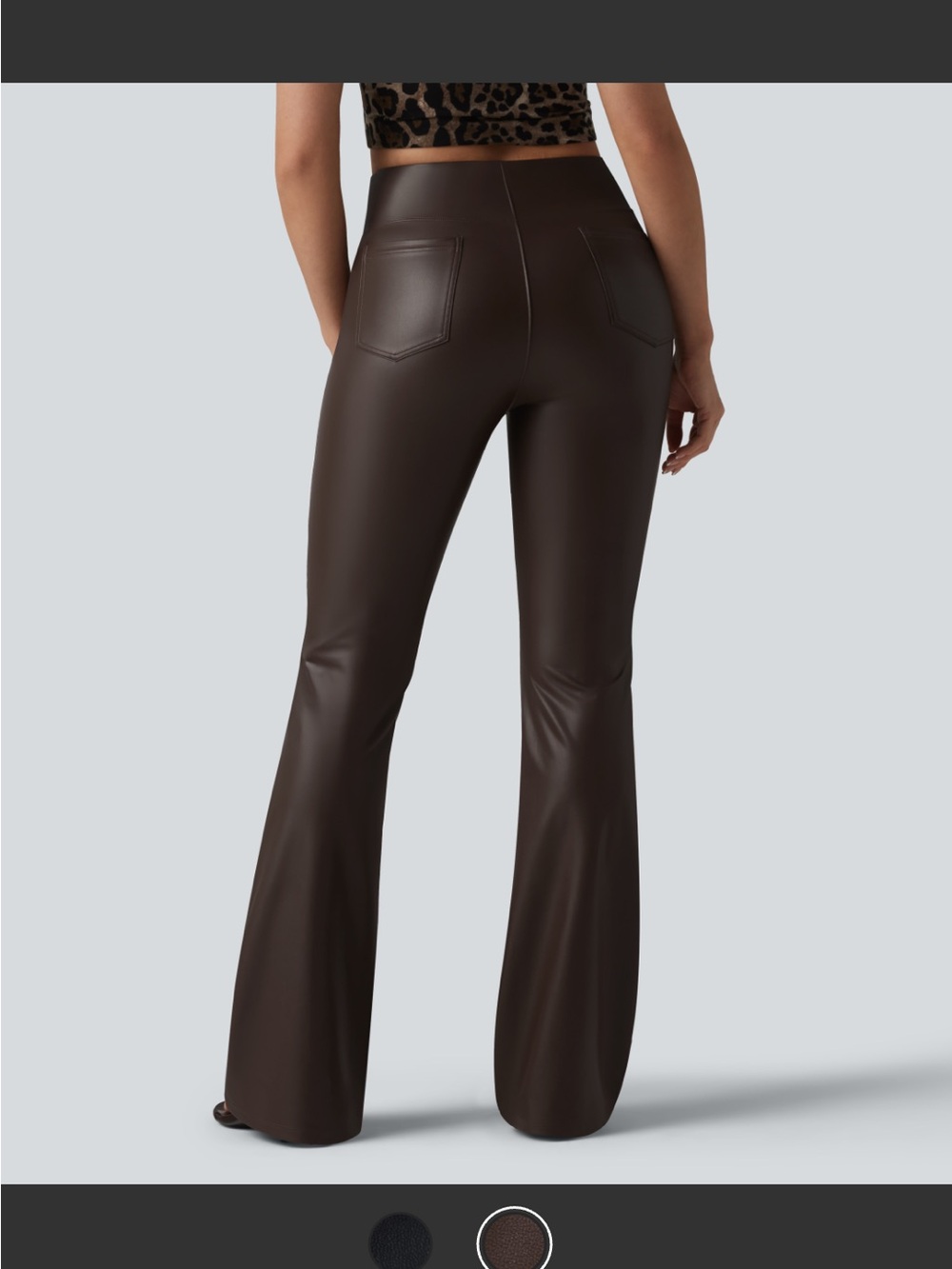 High-Rise Faux Leather Flare Pants in Tan